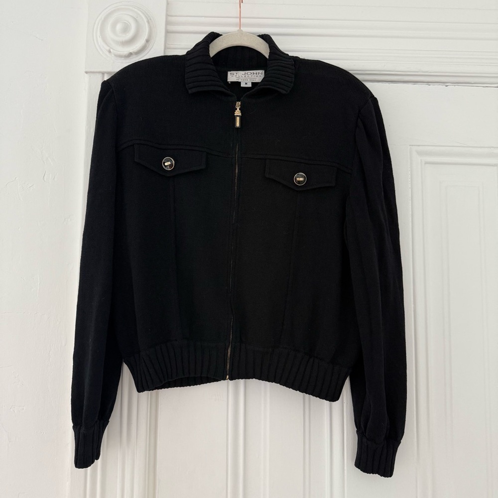 St. John Collection by Marie Gray Black Zip Knit Jacket - Picture 2 of 10